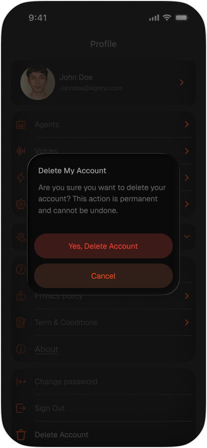 Delete Account confirmation