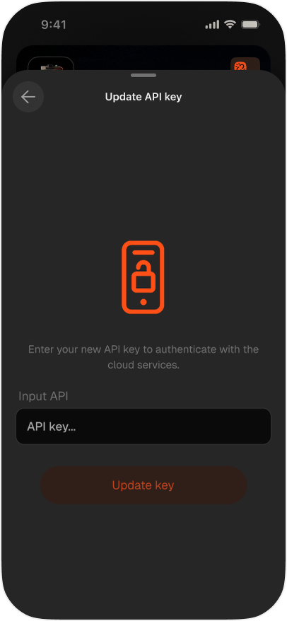 Update API key screen