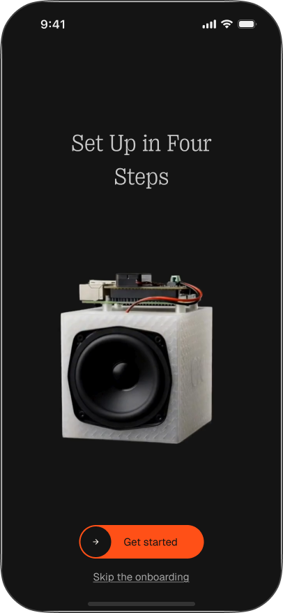 Set Up in Four Steps screen, with Get started and Skip the onboarding