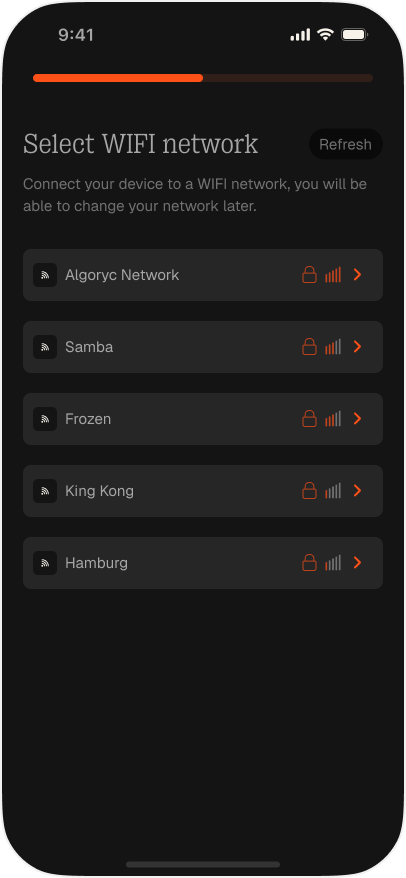Select Wi-Fi network, listing nearby networks