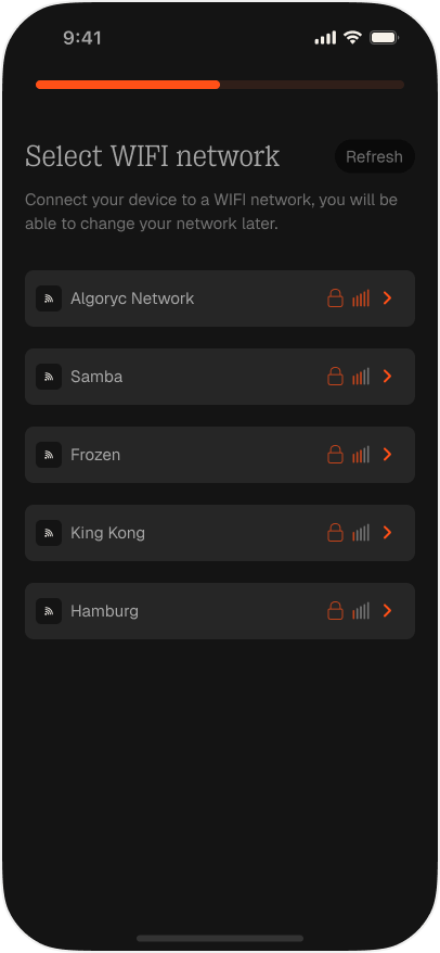 Select Wi-Fi network, listing nearby networks