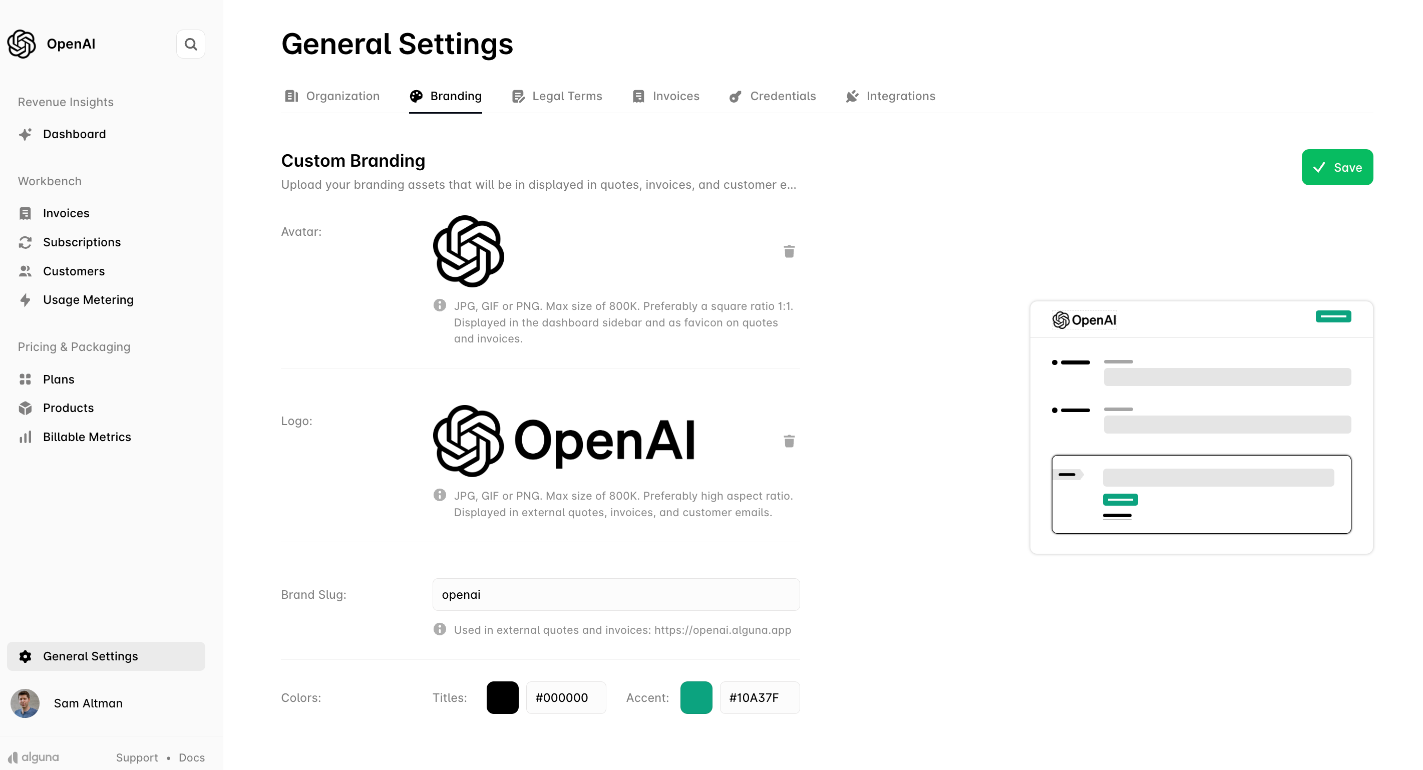 Customize Branding - Alguna Docs