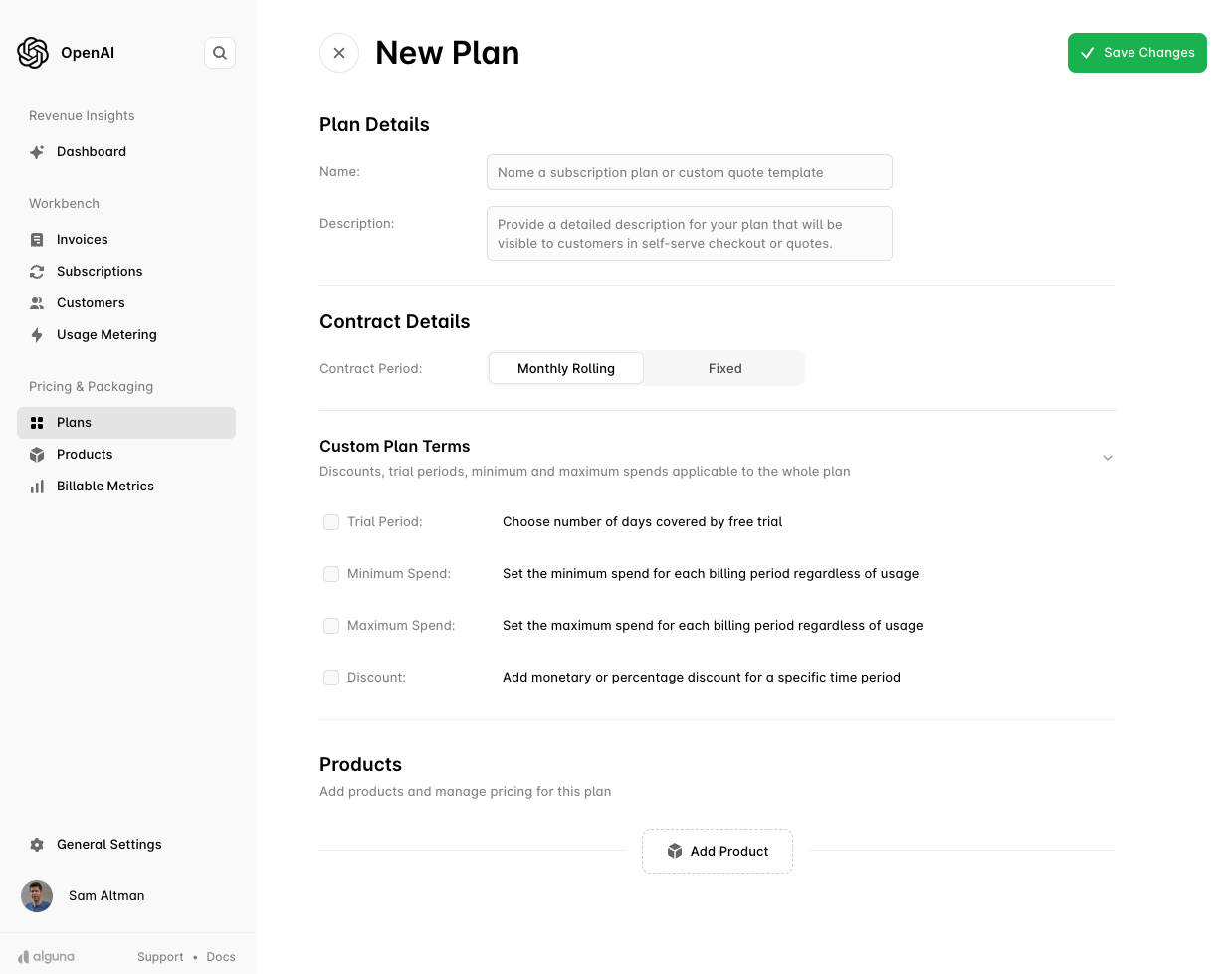 Plan Creation Screen