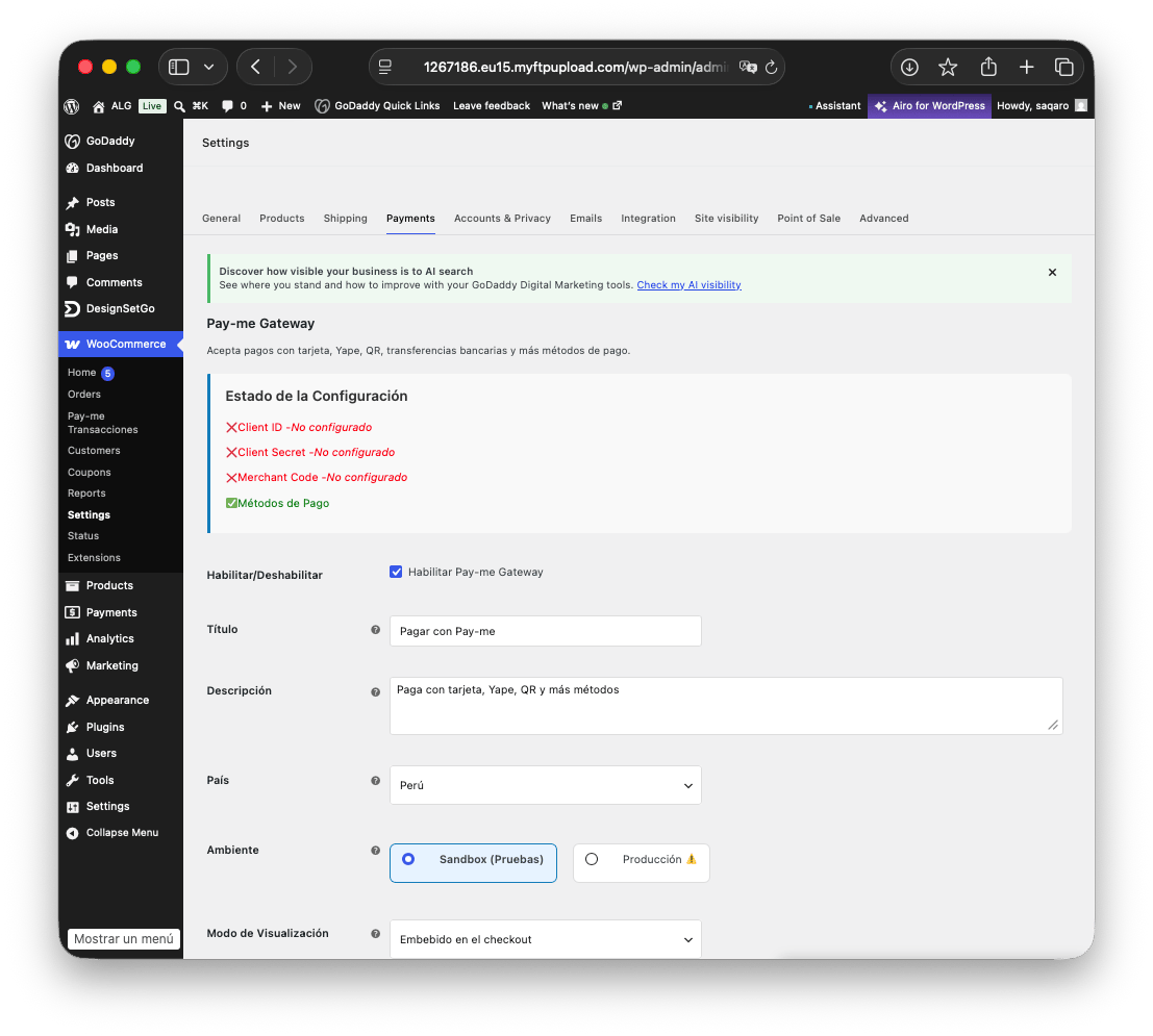 Configuración general de Alignet Gateway