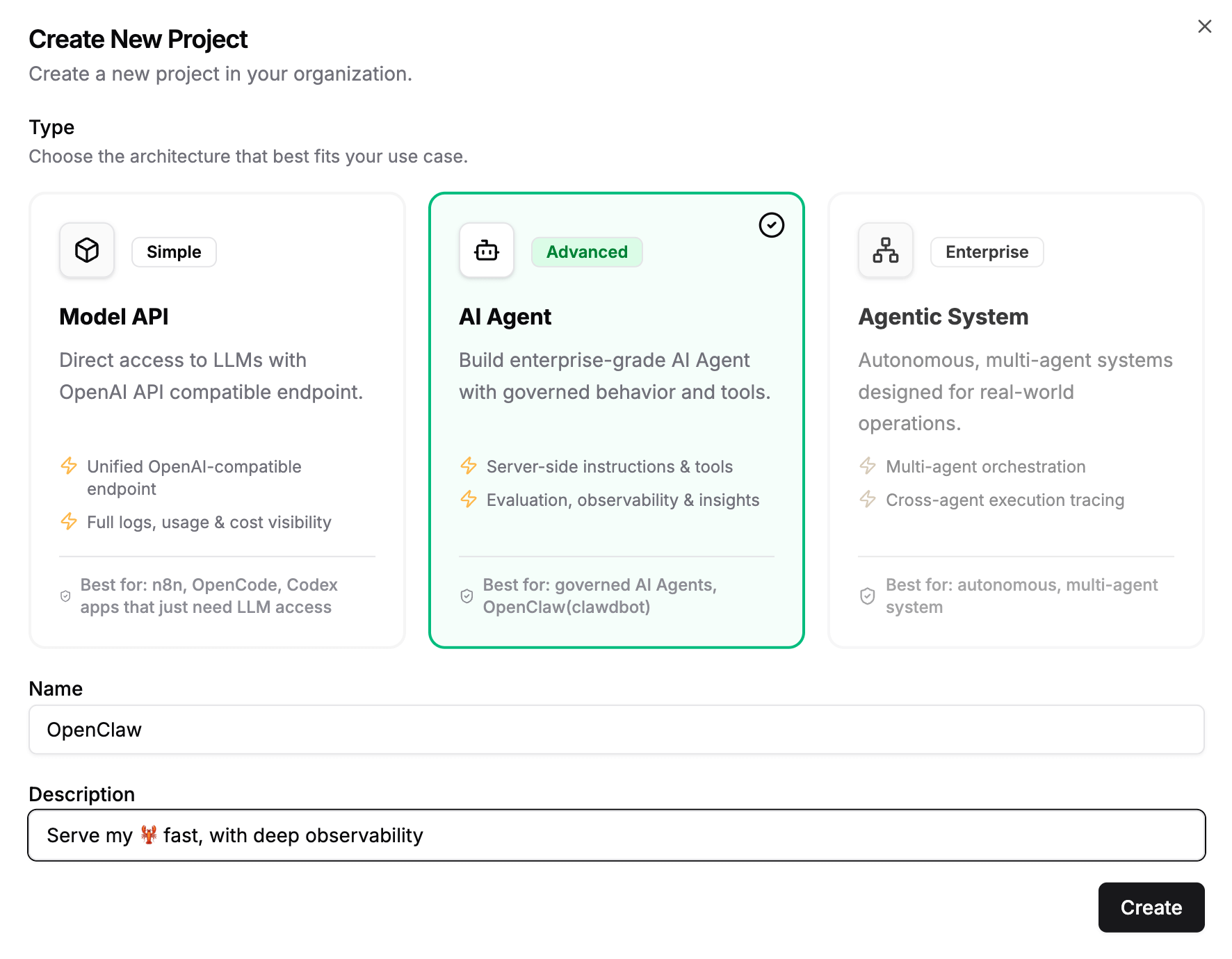 Create New Project on Vivgrid