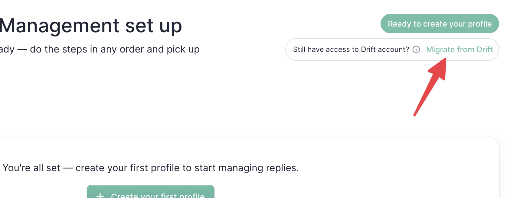 The Migrate from Drift link in the top right corner