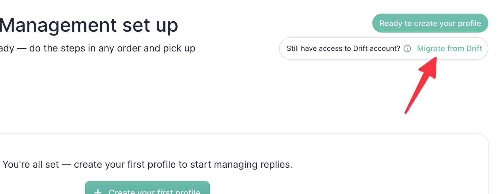The Migrate from Drift link in the top right corner