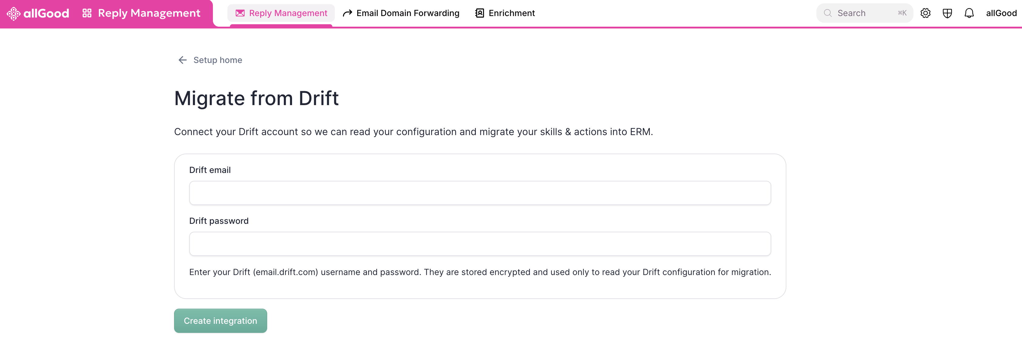 Entering your Drift email and password