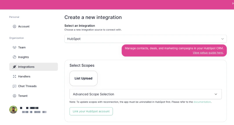 allGood HubSpot integration page with Select Scopes