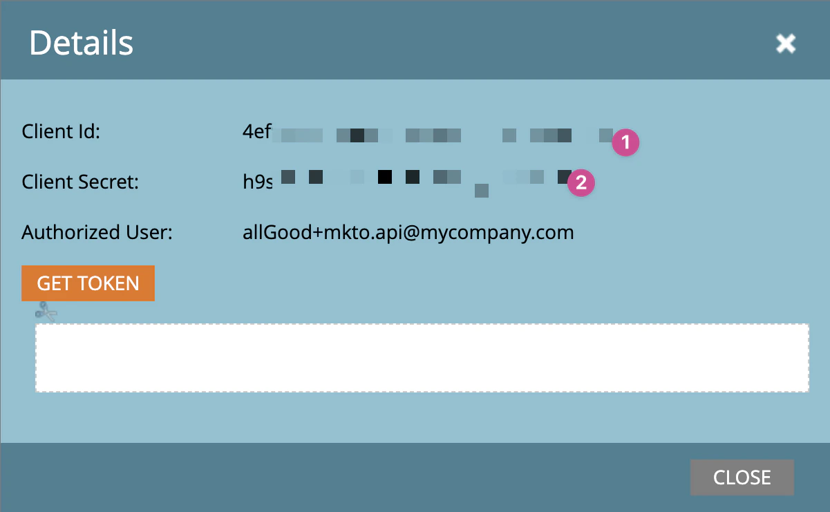 Client ID and Secret display screen