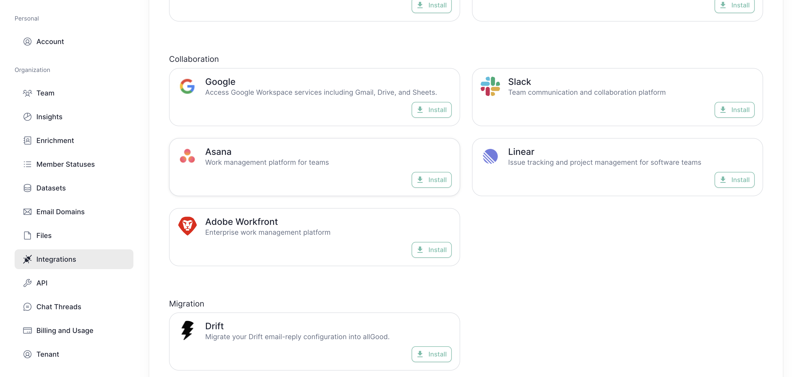 The Drift integration under Migration
