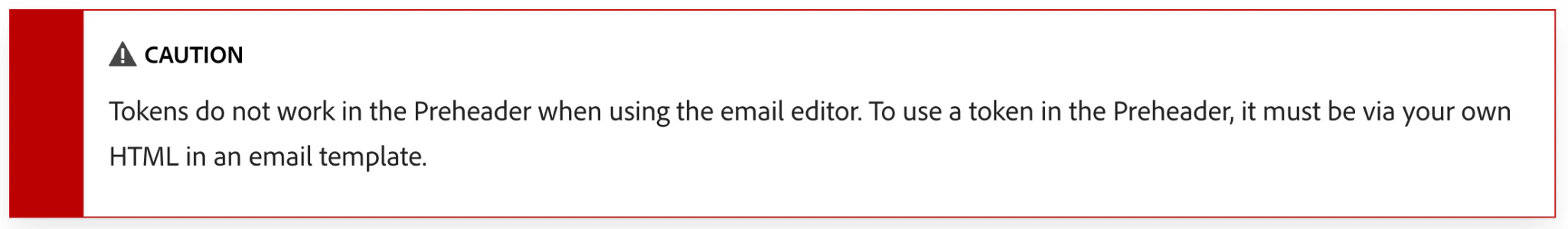 Tokens are not supported in the Preheader
