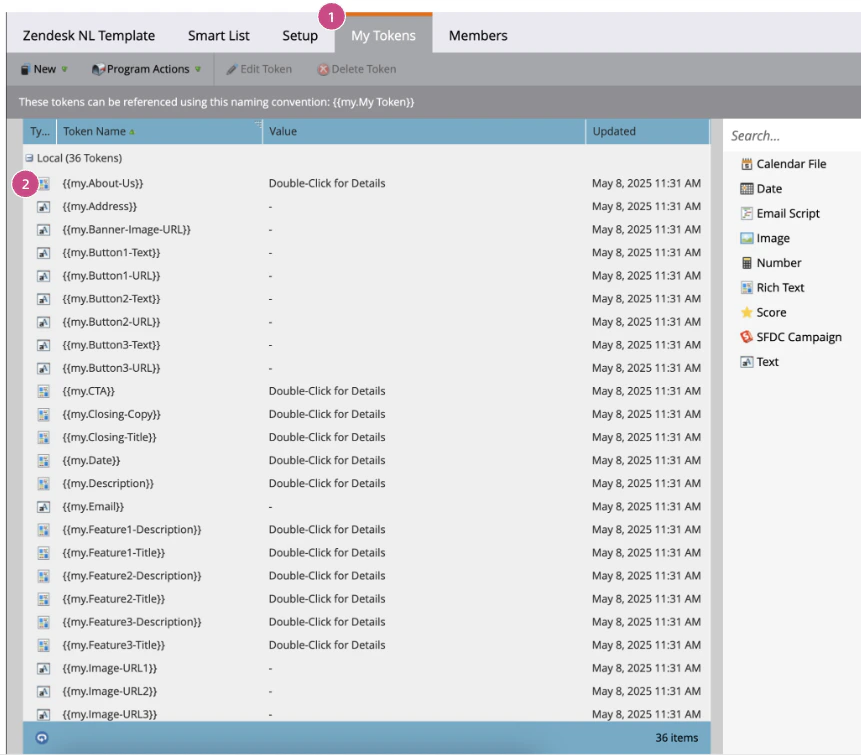 Create tokens in the My Tokens tab