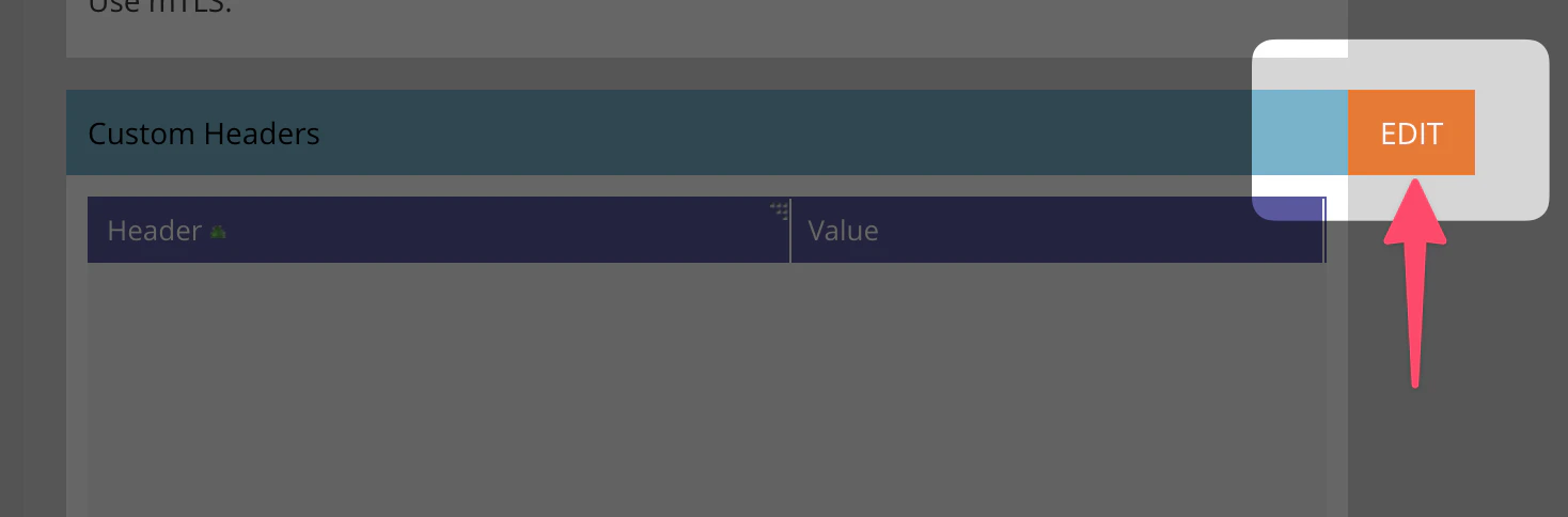Custom Headers section EDIT button