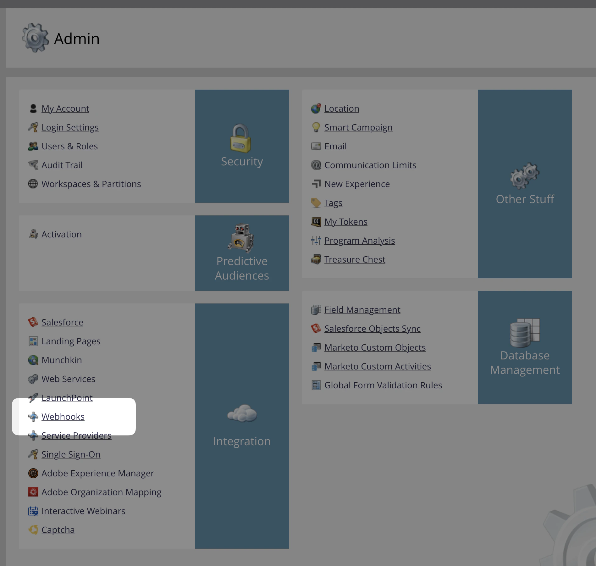Marketo Admin → Webhooks