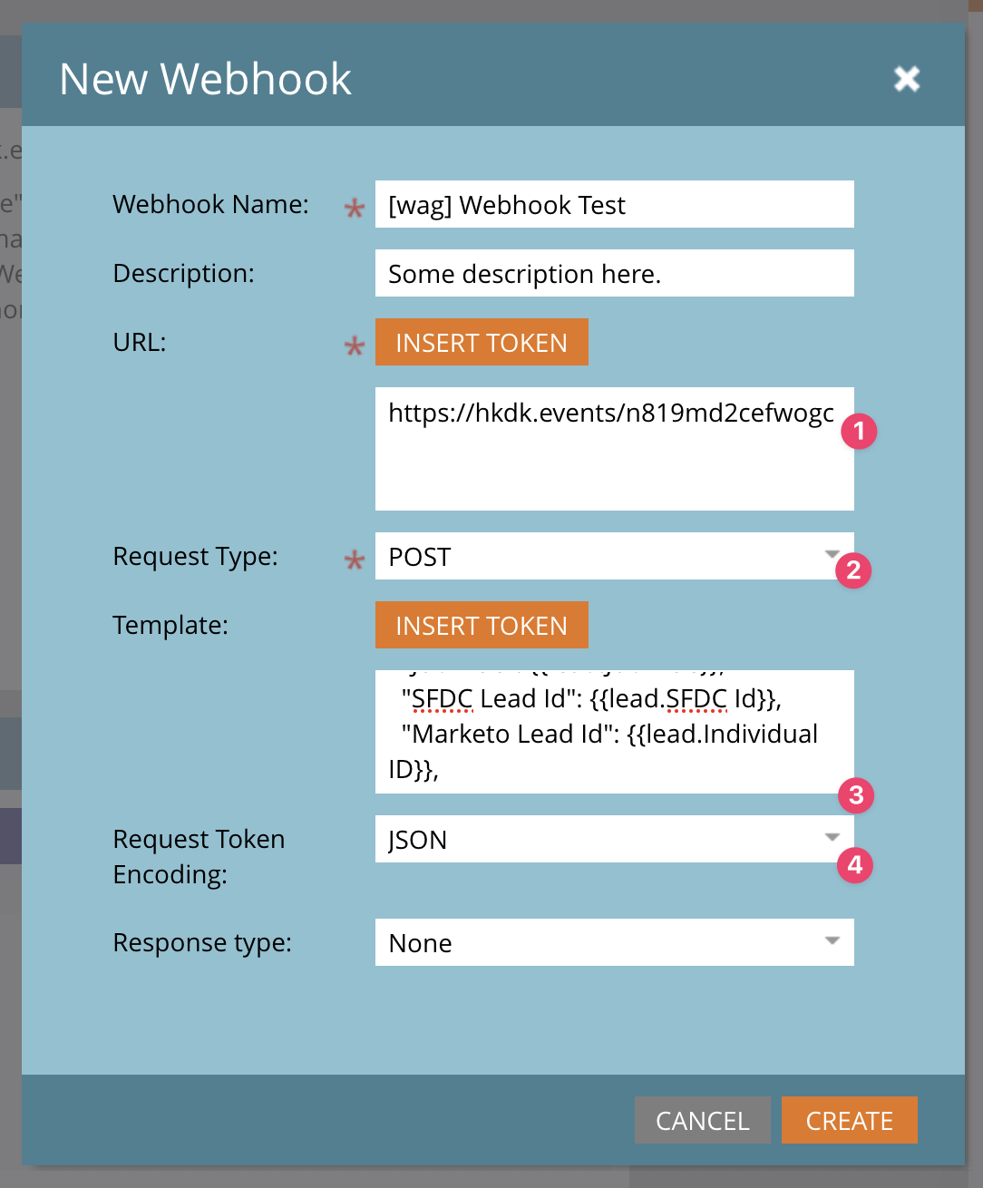New Webhook form in Marketo
