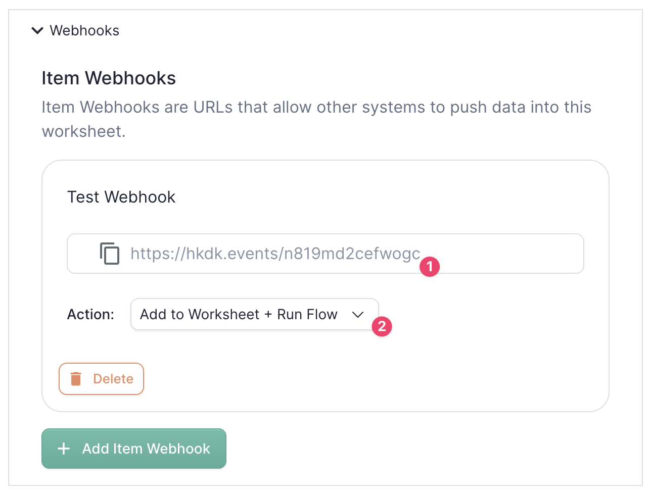 Item Webhook settings in an allGood worksheet