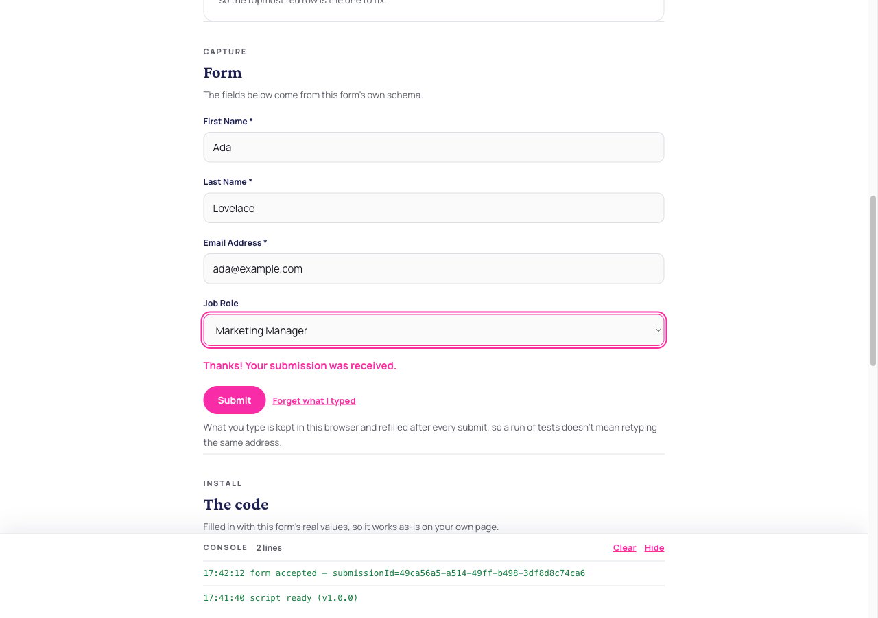 The result panel after a submission, showing exactly which check answered