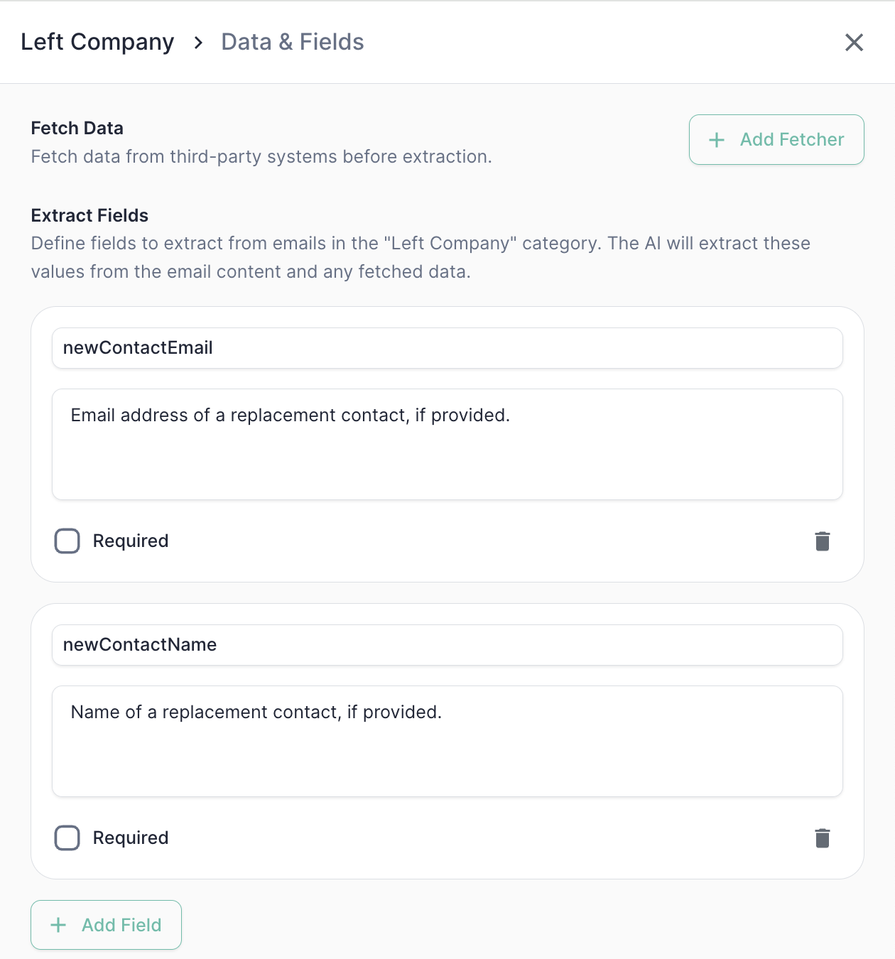 The Extract Data configuration UI