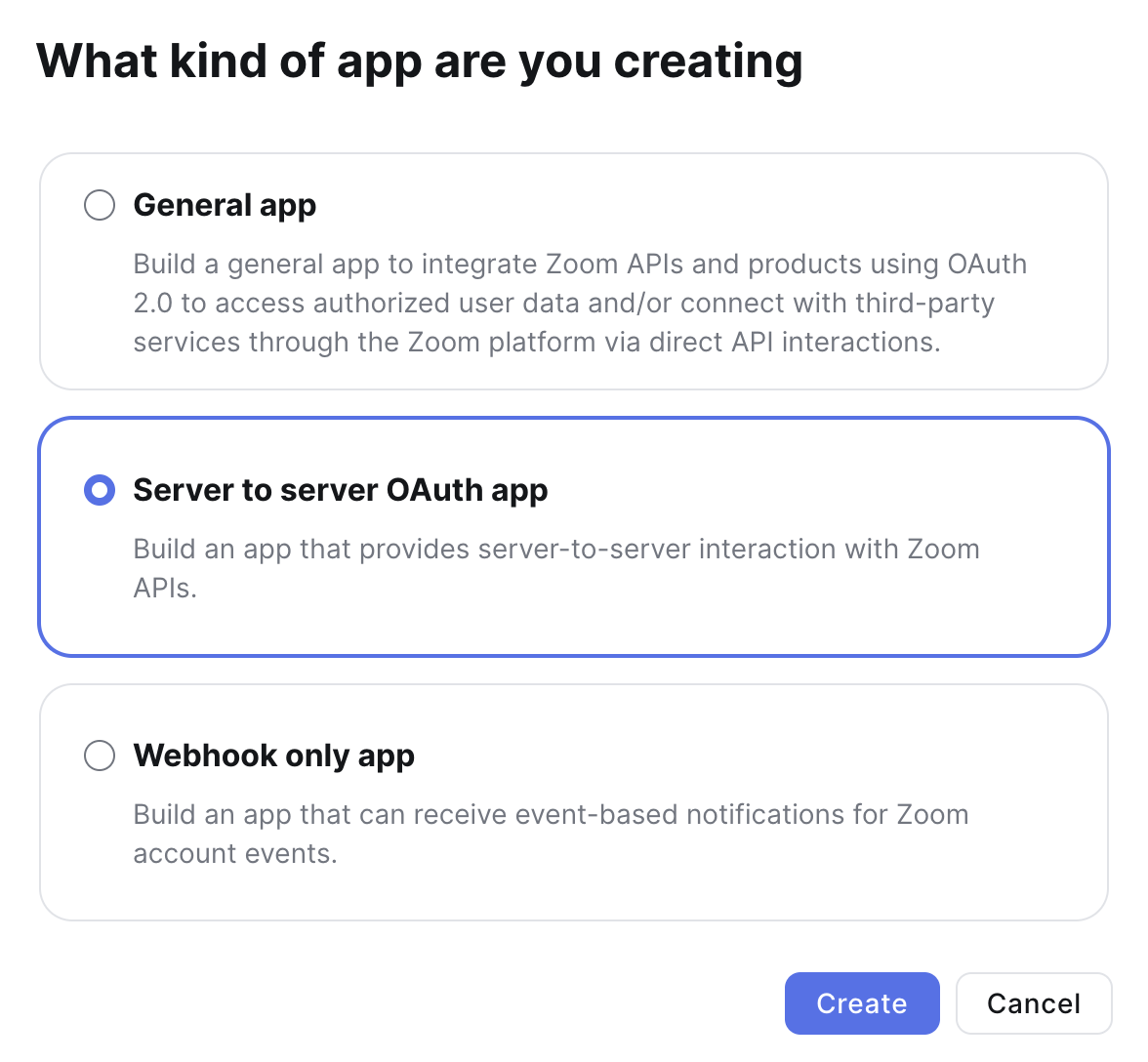 Choose Server to server OAuth app