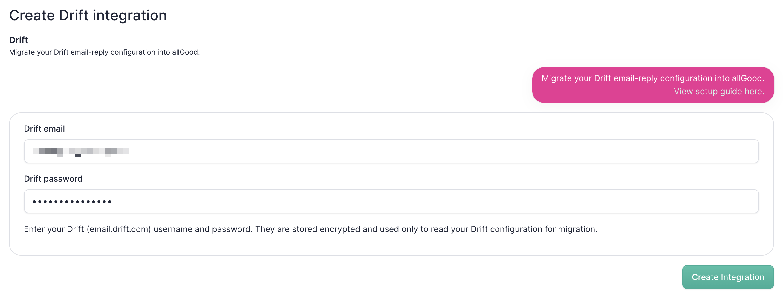Entering your Drift username and password