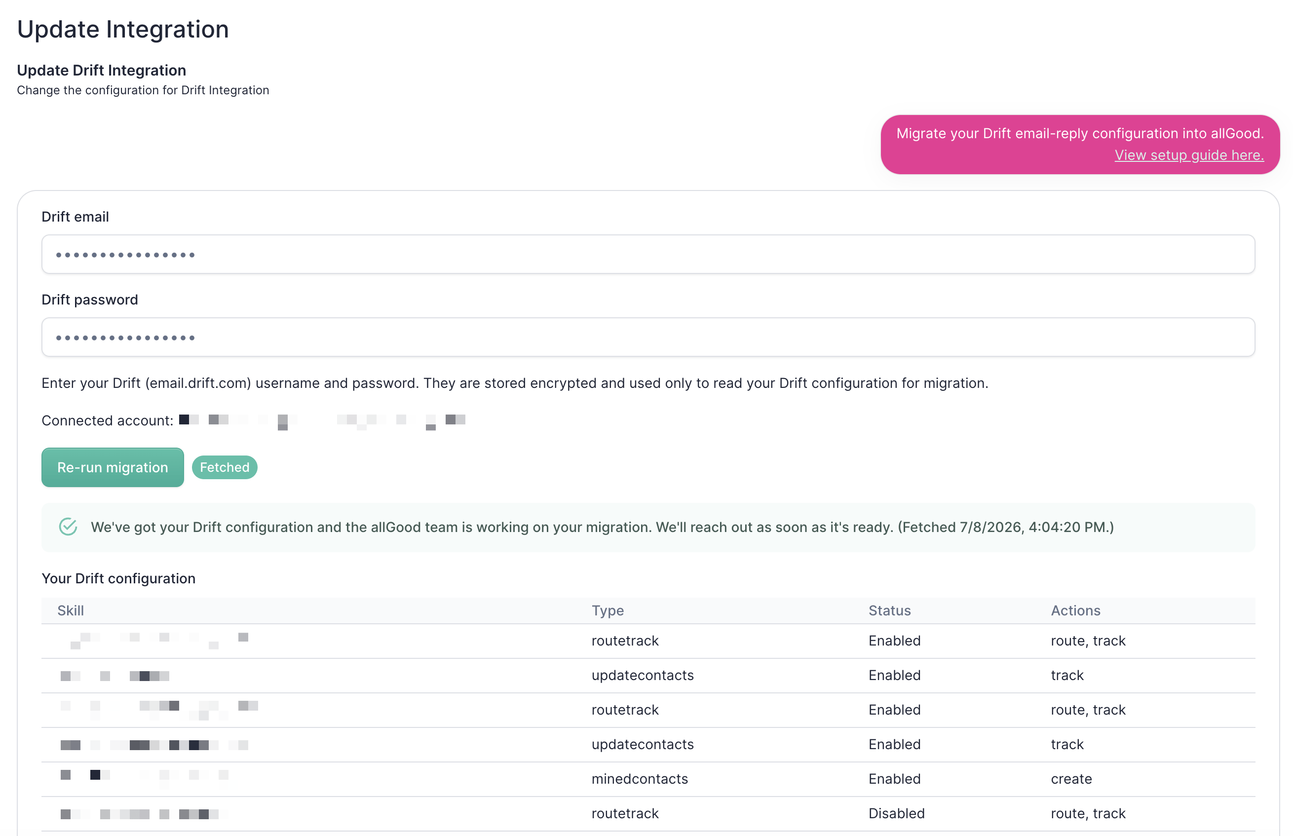 Summary of your migrated Drift configuration