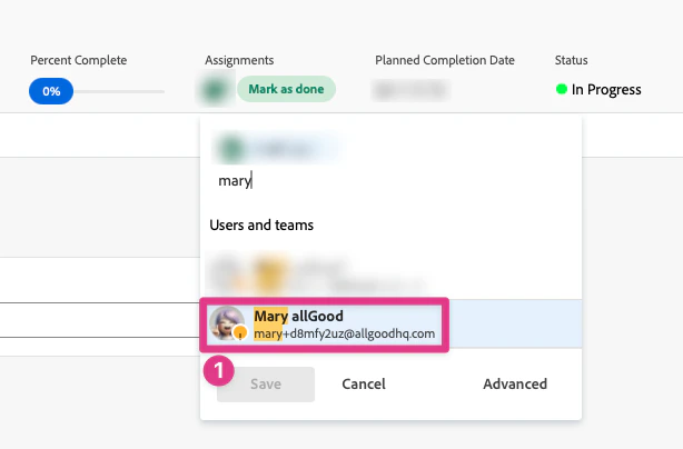 Assigning Mary allGood user to the task Assigning Mary allGood user to the task