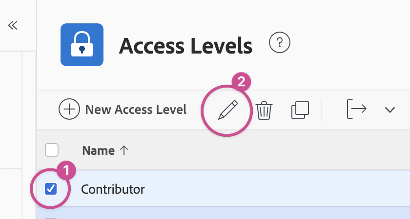 Select and edit the Contributor access level Select and edit the Contributor access level