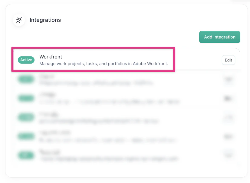 allGood Integrations page showing Workfront as Active allGood Integrations page showing Workfront as Active