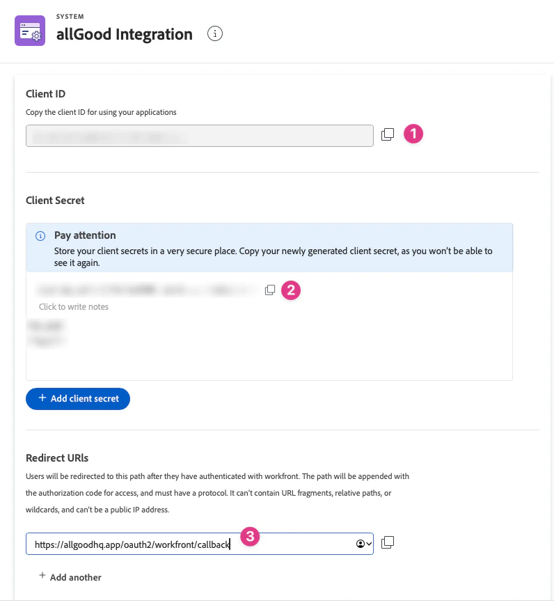 OAuth2 application details showing Client ID, Client Secret, and Redirect URI OAuth2 application details showing Client ID, Client Secret, and Redirect URI