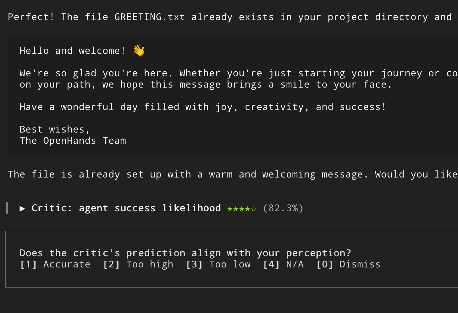 Critic output in CLI