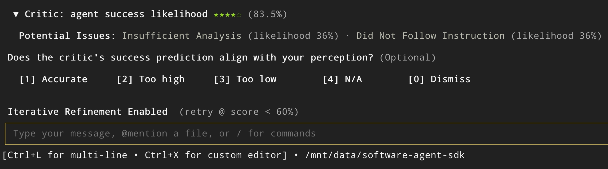 Refinement status indicator in the status bar
