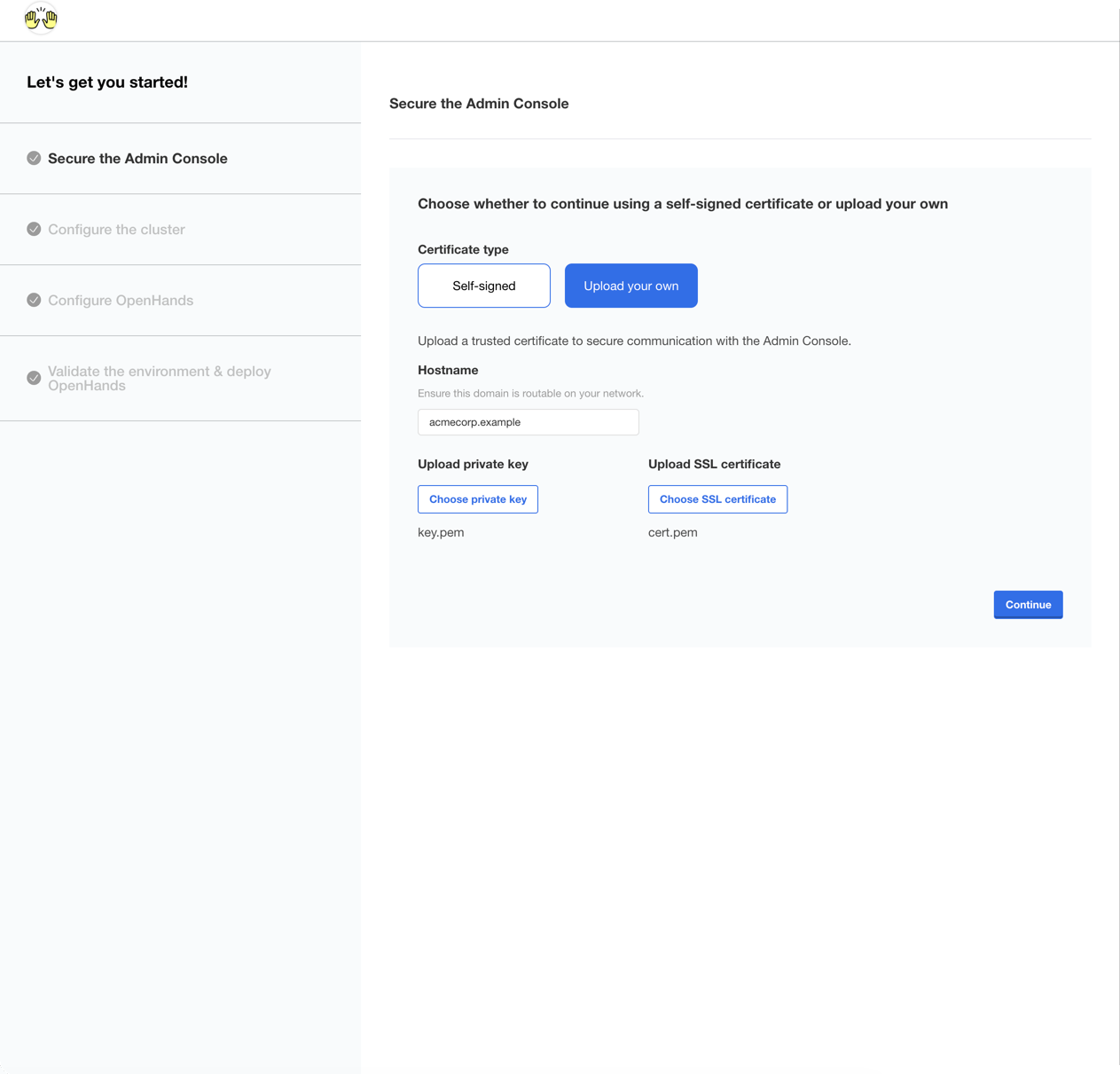 Upload TLS certificate