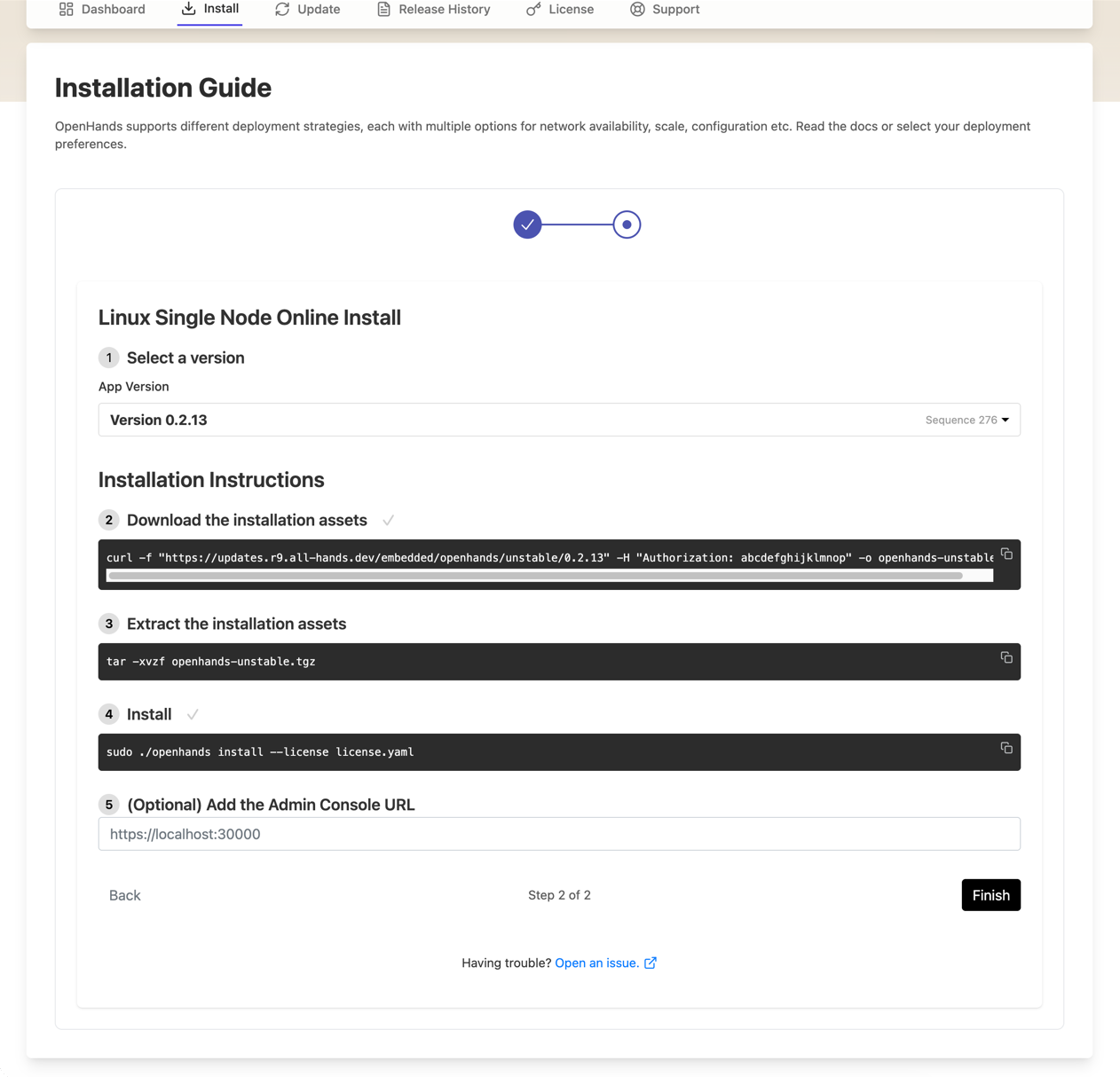 Installation commands