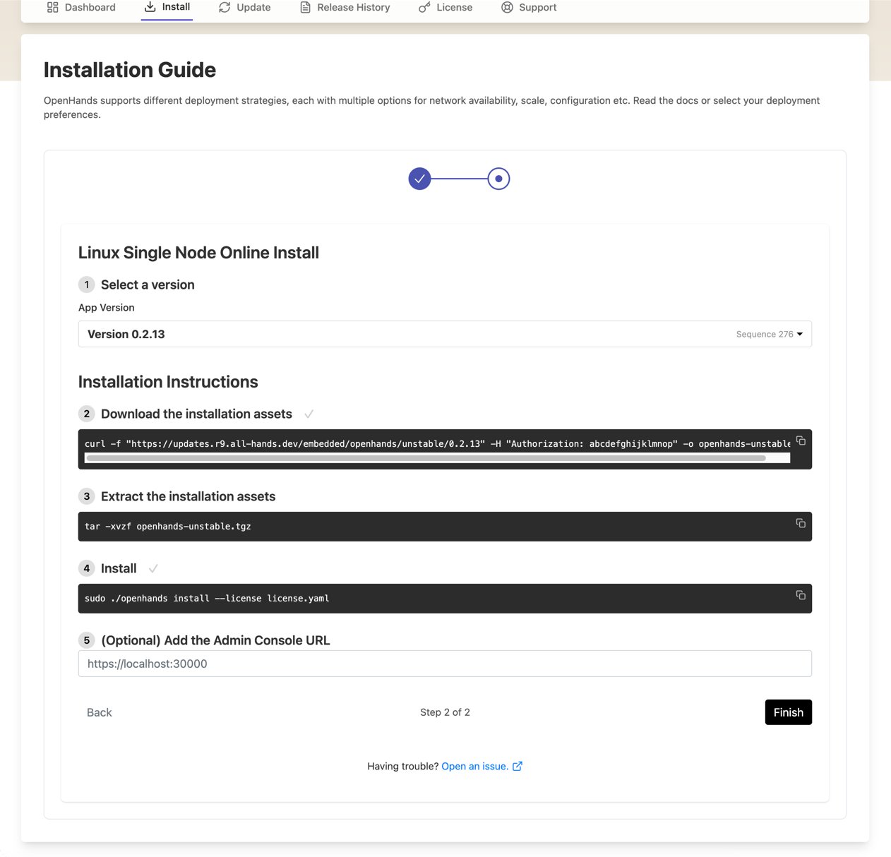 Installation commands