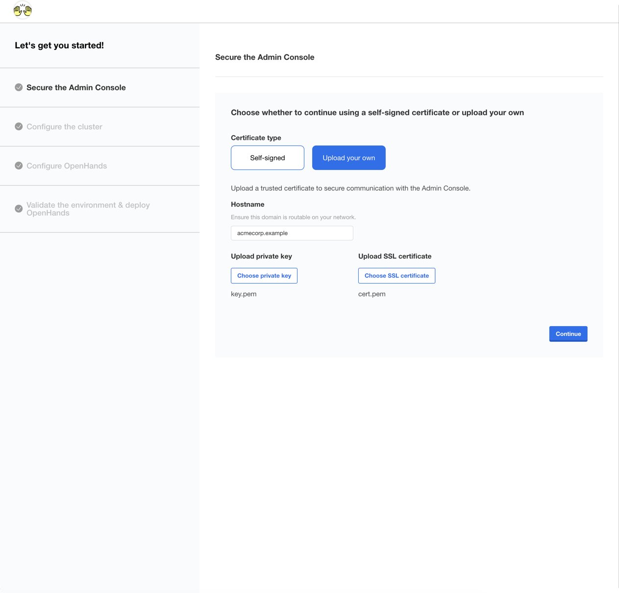 Upload TLS certificate
