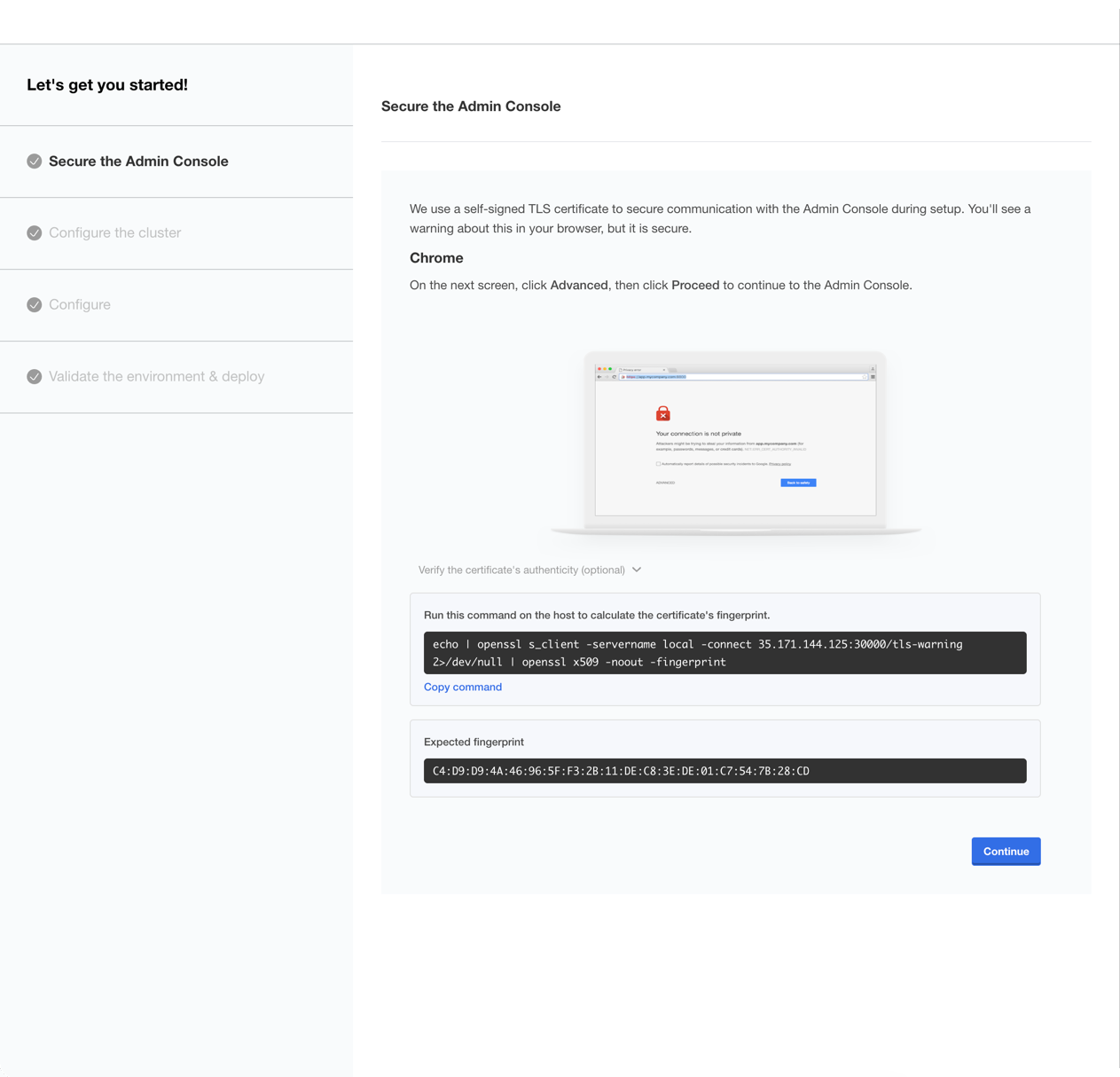 Self-signed certificate warning
