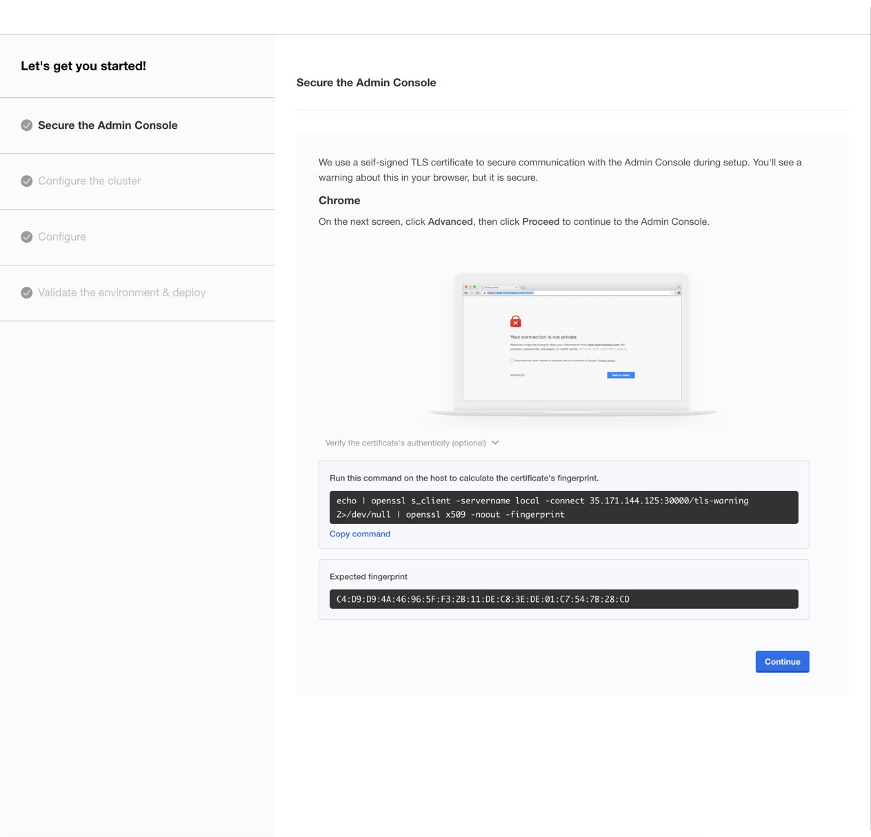 Self-signed certificate warning