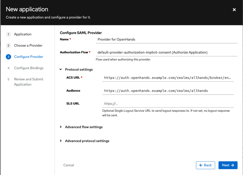 Authentik Configure SAML Provider, Protocol settings with ACS URL and Audience