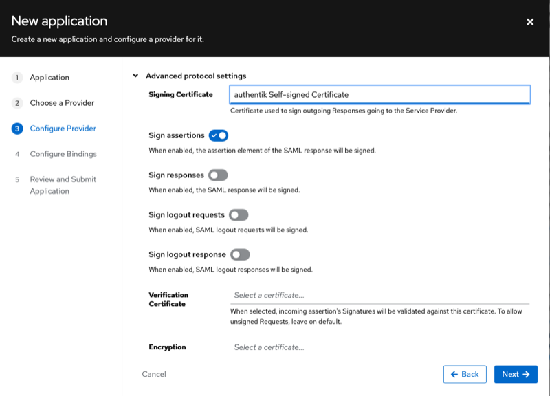 Authentik signing toggles with Sign assertions enabled by default