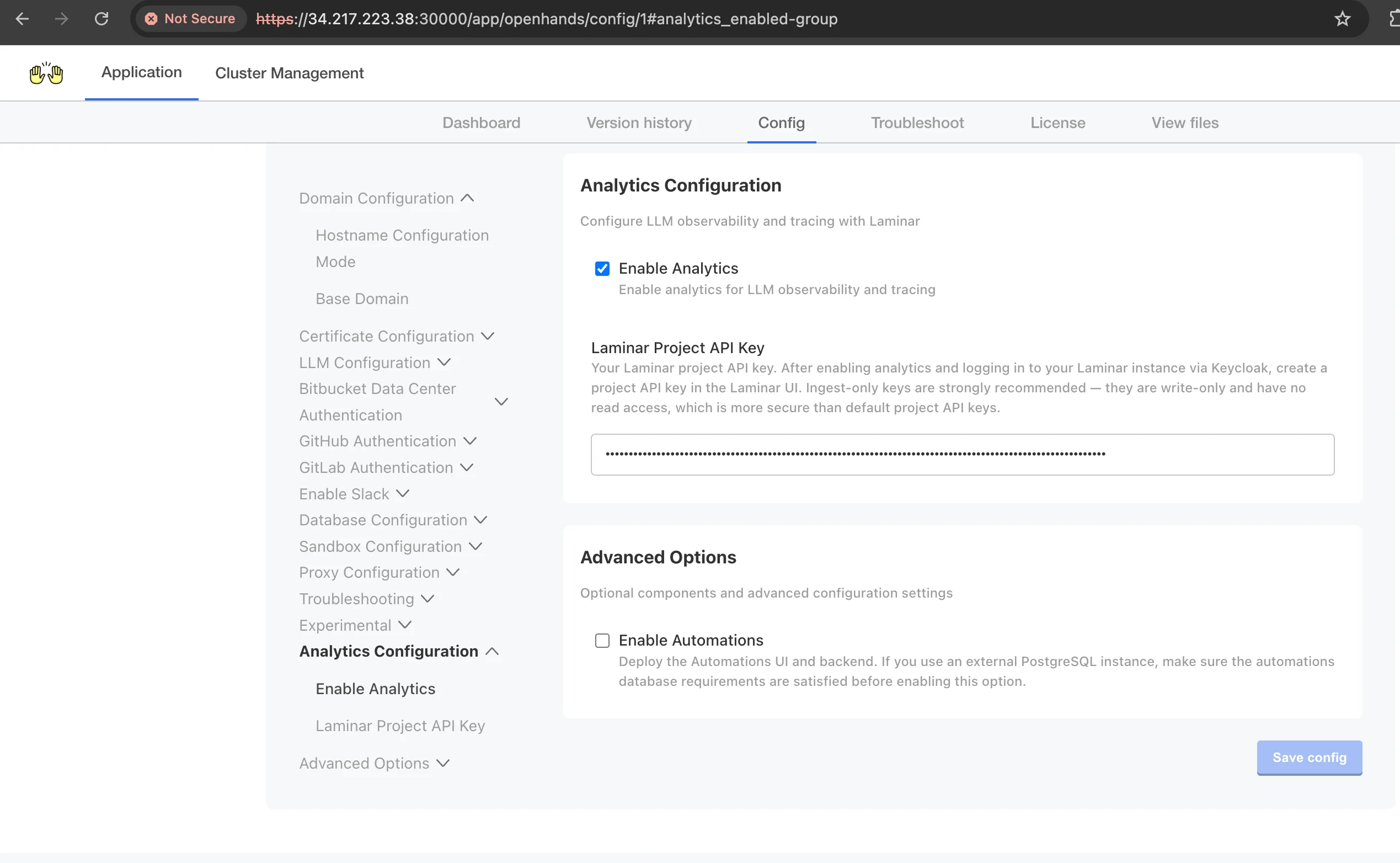 Configure Laminar Project API Key