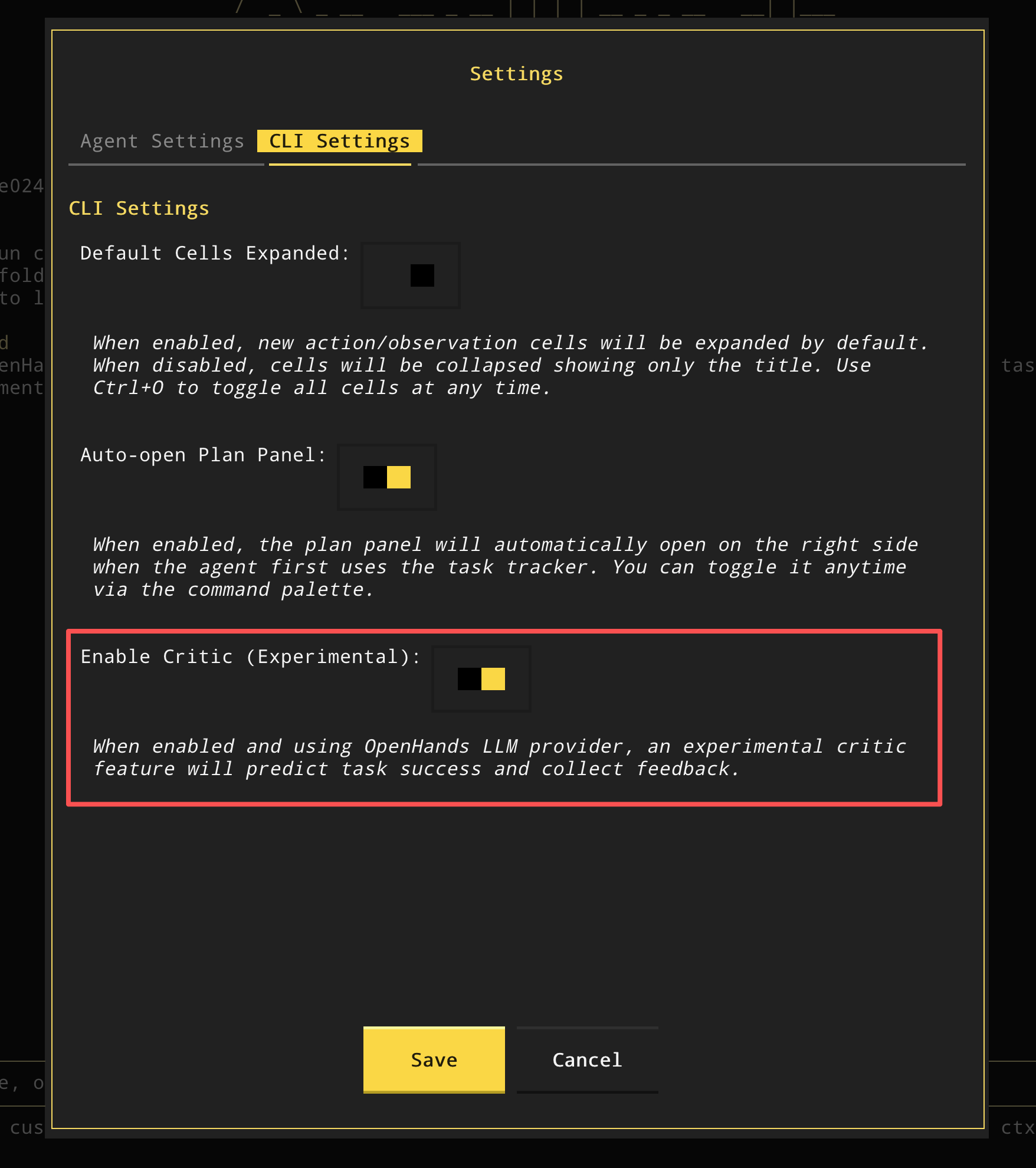 Critic settings in CLI