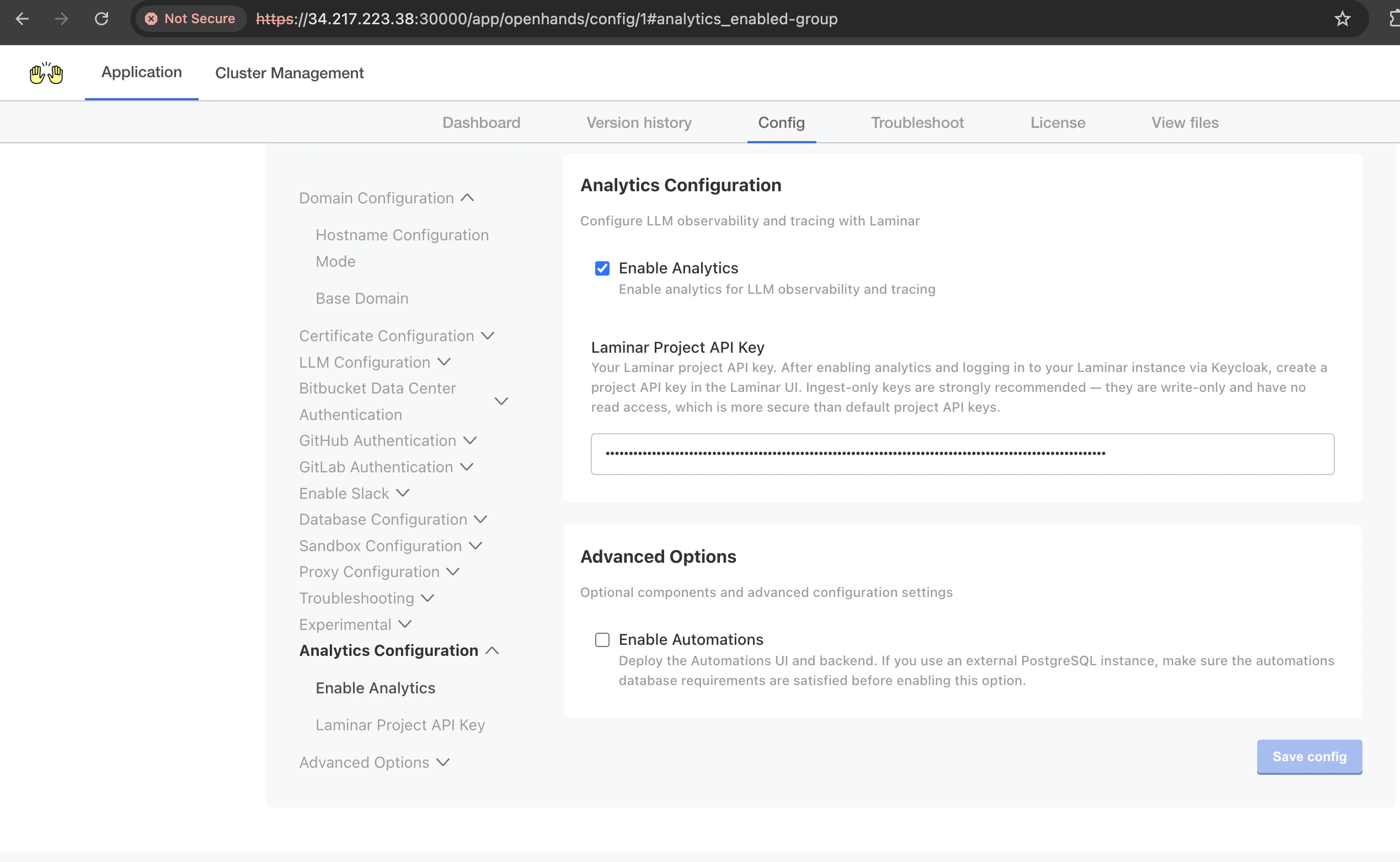 Configure Laminar Project API Key