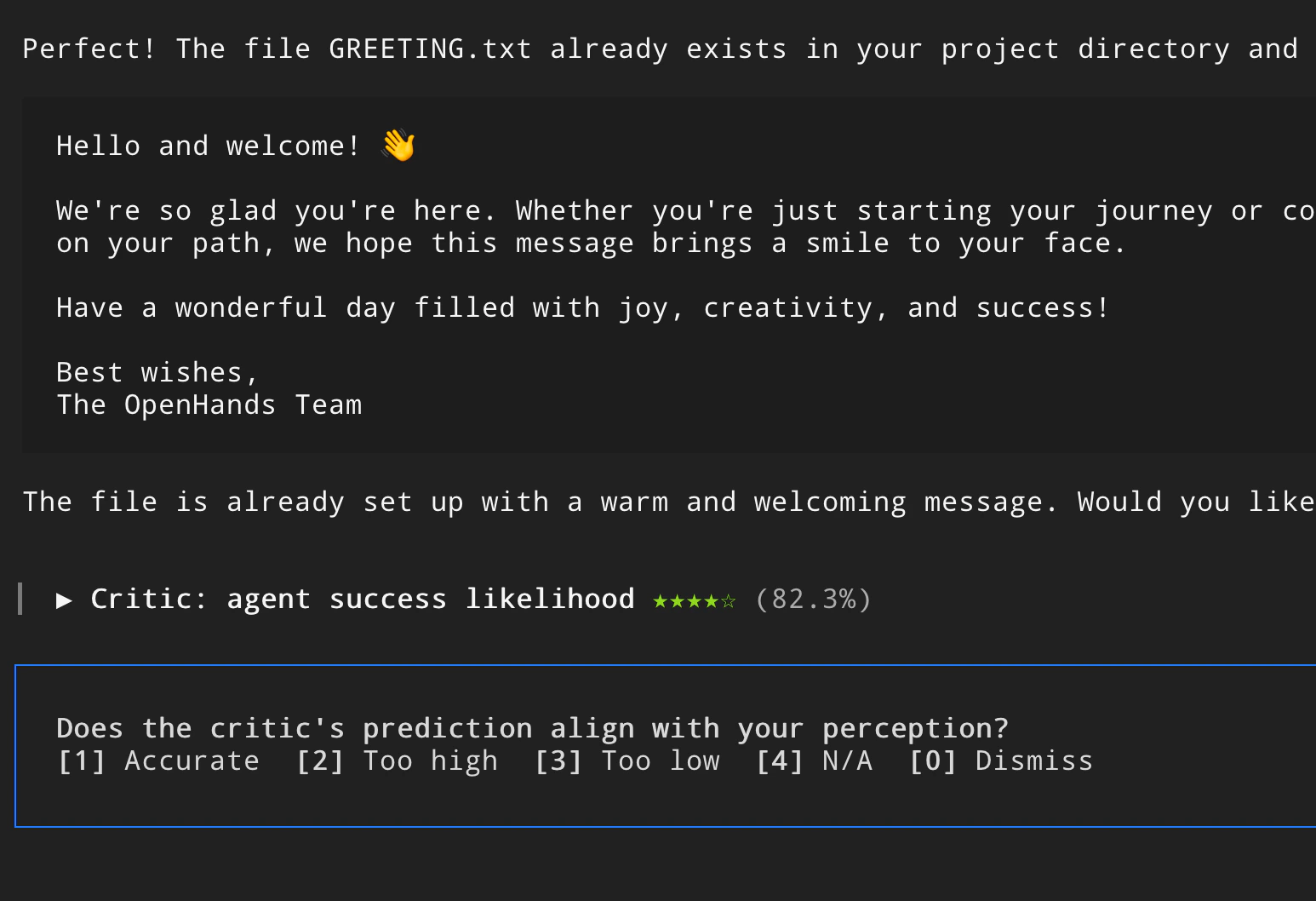 Critic output in CLI