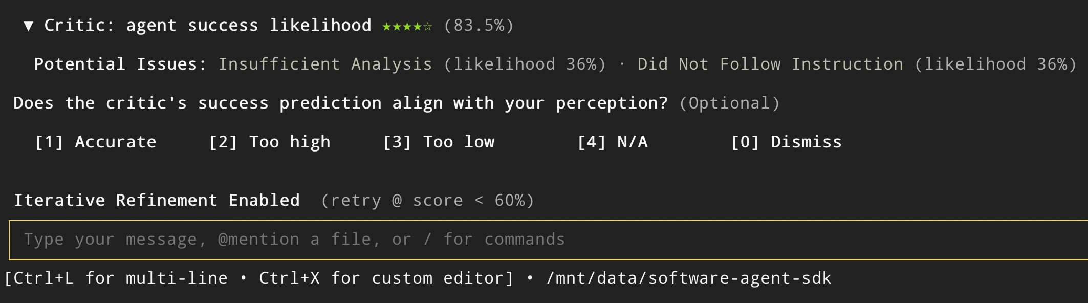 Refinement status indicator in the status bar