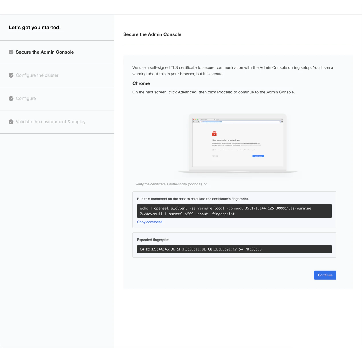 Self-signed certificate warning
