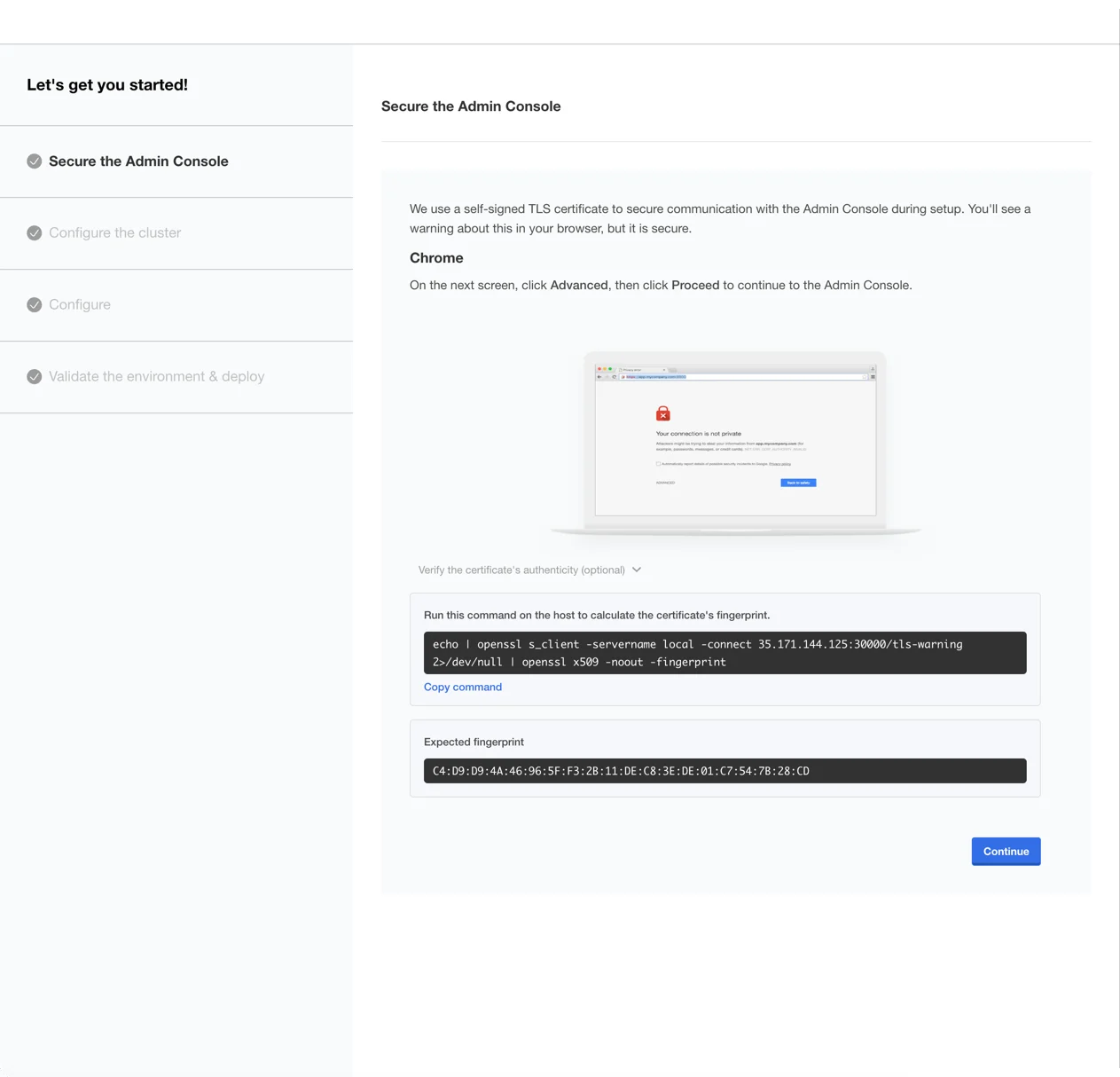 Self-signed certificate warning