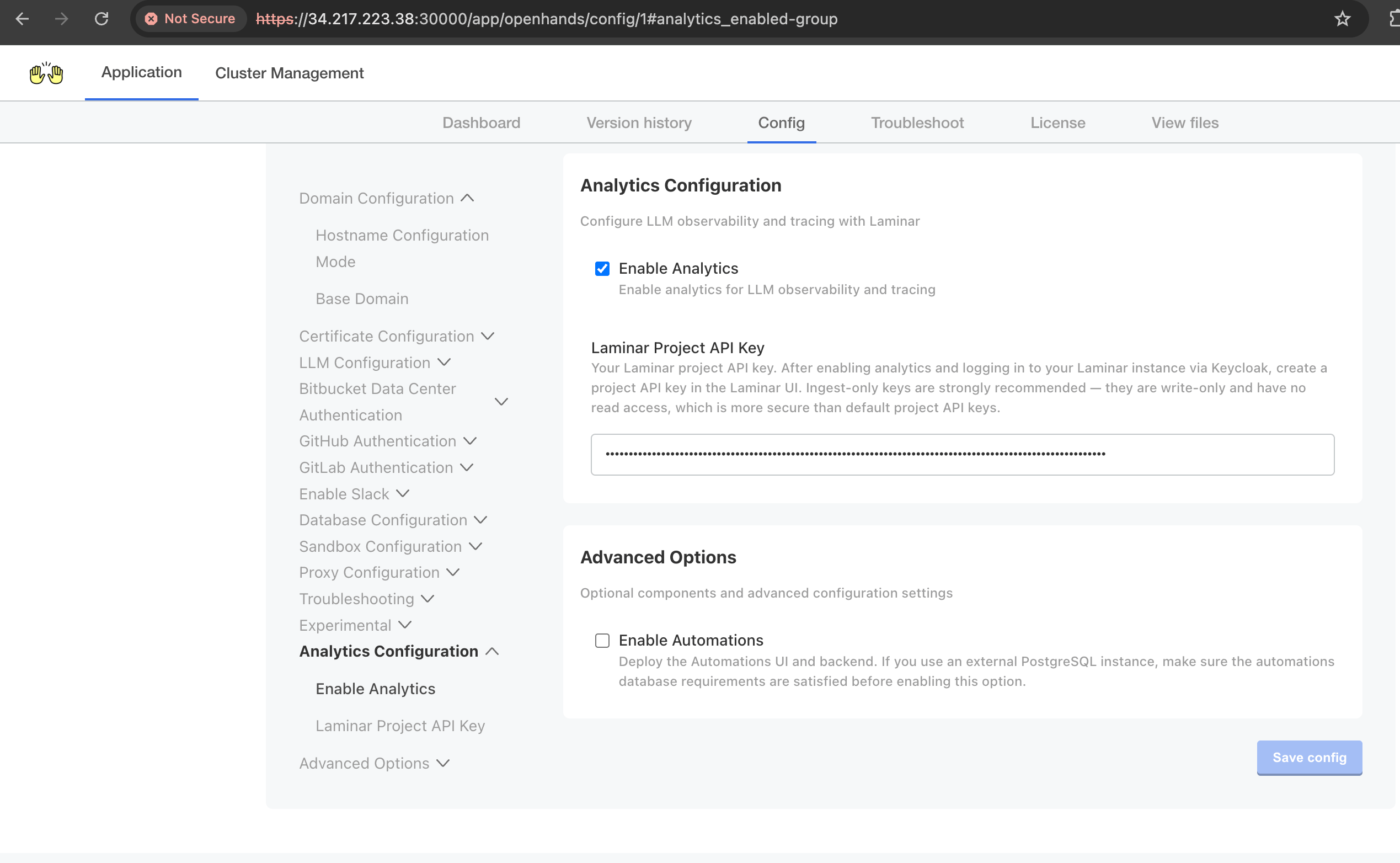 Configure Laminar Project API Key