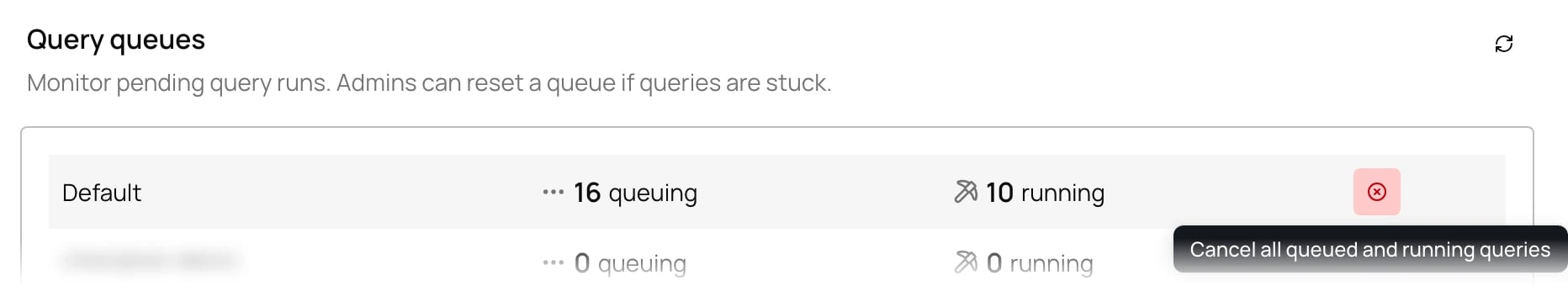 Query queues with the cancel all control on the Default profile