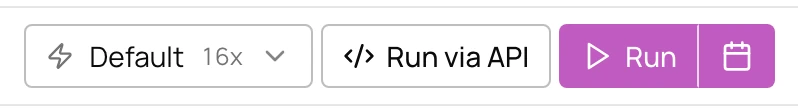 Compute profile picker set to Default 16x beside Run via API and Run